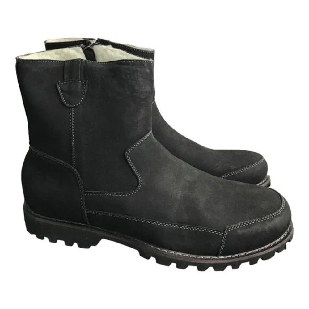 MUK LUKS‎ Boots Mens 11 Black Ankle Faux Suede Shearling Lined Zipper Lug Sole